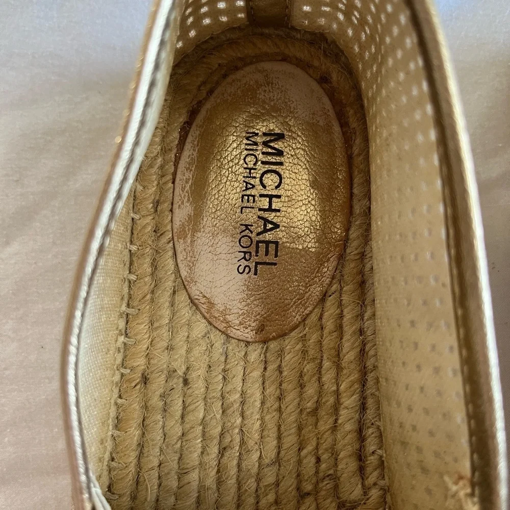 Michael Kors Hastings Metallic Linen Slip on Gold Espadrille Loafer Womens sz 6M
